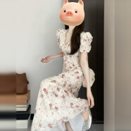 FSHE法式泡泡袖碎花連衣裙女夏2025開春新款小個子氣質(zhì)收腰絕美長裙 掛枝海棠碎花【感氣質(zhì)/ M 45/55kg
