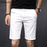 ChlqeKeith夏季白色破洞牛仔短褲男五分褲韓版潮流寬松彈力5分休閑馬褲男潮 白色無(wú)破洞 31