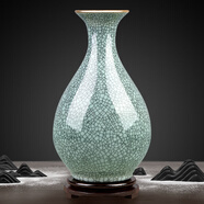 傲世景德鎮陶瓷器仿古中式花瓶工藝品客廳擺件藝術(shù)品玄關(guān)博古架裝飾品 仿古裂紋玉壺春+底座+證書(shū)