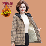 俞兆林（YUZHAOLIN）中年媽媽冬裝短款格子棉衣外套休閑時(shí)尚棉服中老年女加絨加厚棉襖 卡其色 2XL (參考105-120斤)