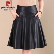 皮爾卡丹（pierre cardin）半身裙短裙女2025秋冬新款PU皮裙百褶裙高腰修身中長(cháng)款a字裙皮裙 黑色 L 【107-117斤腰圍2尺2】