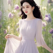 鳶諾2025新款多巴胺顯瘦小香風(fēng)簡(jiǎn)約長(cháng)裙感海邊度假氣質(zhì)壓褶 薰衣草淡紫 XL