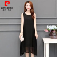 皮爾卡丹（pierre cardin）夏季新款吊帶背心裙中長(cháng)款外穿寬松雪紡裙寬松遮肚大碼無(wú)袖連衣裙 黑色 3XL