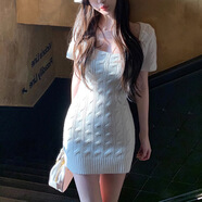 HUALIN FASHION老錢風(fēng)少女麻花紋薄款針織修身毛衣連衣裙 白色 M