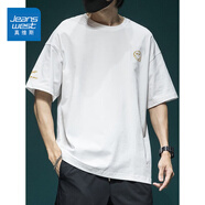 真維斯（Jeanswest）純棉短袖t恤男夏季新款圓領(lǐng)刺繡潮流半袖寬松加肥加大碼休閑上衣 白色 2XL