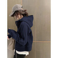 FHHUABD開春外套女款2025新款春秋季韓系運(yùn)動(dòng)小個(gè)子短款衛(wèi)衣夾克美式 藏青色【春秋-】 薄款 M  氣質(zhì)/穿搭/運(yùn)動(dòng)/藍(lán)色/帶帽