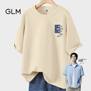 GLM敖瑞鵬代言夏季短袖t恤男休閑港風(fēng)純棉質(zhì)感青少年潮牌大碼百搭落 純棉【淺米 藍植物】 3XL