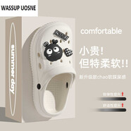WASSUP UOSNE洞洞鞋男士夏季2024新款沙灘防滑厚底男款拖鞋外穿運動包頭涼鞋男 白色【煤球】 36 -37【適合37-38b
