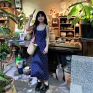 FSHE假兩件碎花吊帶連衣裙子女夏季205新款法式絕美氣質(zhì)海邊度假長裙 藍(lán)色碎花背心裙 L