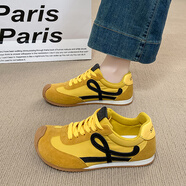 藝佰健大碼情侶鞋子男德訓鞋夏季透氣時(shí)尚休閑鞋軟底運動(dòng)板鞋復古阿甘鞋 253-1黃色（女款） 39