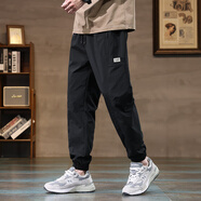 A21官網(wǎng)2025年夏季新品冰絲束腳工裝休閑褲潮流寬松舒適港風潮牌專治腿粗 以純-黑色 L