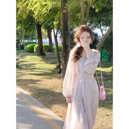 予瑾2025年春夏裝新款仙女森系溫柔初戀甜色長(cháng)袖薄款連衣裙超好看 淺粉色連衣裙 L