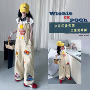女童褲子2025春秋卡通背帶褲兒童潮范美式休閑連衣褲大童工裝褲子 卡其色背帶褲【高品質(zhì)】 130