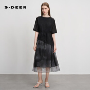 S.DEER圣迪奧女裝收腰暈染歐根紗針織衫連衣裙套裝S242Z1430 黑色/91 L (170)