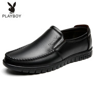花花公子（PLAYBOY PHYSICAL）男士皮鞋真皮春秋季2025新款軟底防滑大碼休閑牛皮中老年人爸爸鞋 黑色 38