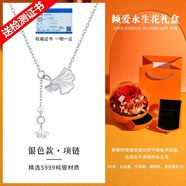 百年老鳳祥珍珠999純銀項(xiàng)鏈女2024新款彩金鎖骨鏈?zhǔn)フQ節(jié)日禮物 銀色款項(xiàng)鏈可調(diào)節(jié)+傾愛永生禮盒