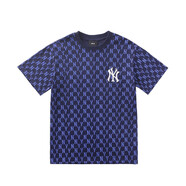 MLBNY高版本刺繡滿(mǎn)印老花短袖男女ins韓版洋基隊休閑寬松學(xué)生情侶T恤 美職棒藏青 XL 美職棒XL