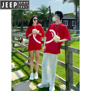 JEEP SPIRIT訂婚宴衣服結(jié)婚情侶裝夏裝紅色短袖2025新款夏季t恤設(shè)計(jì)感小眾ins 女款+男款【愛(ài)心款一】 S 165/165 =女+男S