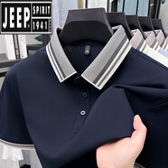吉普（JEEP）短袖t恤男2025夏季新款翻領(lǐng)Polo衫棉體恤爸爸裝休閑寬松上衣服潮  深蘭 QLM-15155  M 建議100-120斤