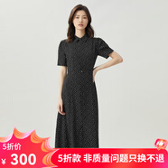 哥弟真的好（GIRDEAR）女裝氣質Polo領洋裝中長款復古波點連衣裙8500143 黑 S (2碼)