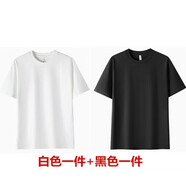 稻草人（MEXICAN）短袖純棉t恤男2024夏季新款簡(jiǎn)約打底運(yùn)動(dòng)透氣跑步寬松休閑純棉T男 白色+黑色 L （120-140斤）