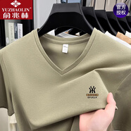 俞兆林高檔純棉V領短袖t恤男士純色衣服打底衫半袖體恤男裝吸濕排汗衛(wèi)衣 短袖25340卡其 M 16590-120斤
