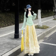 COLORFUL GEMS薄荷綠V領(lǐng)吊帶碎花半身裙春夏甜美內搭 上衣兩件套+半裙 XS