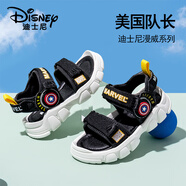 迪士尼（DISNEY）漫威美國隊長童鞋兒童夏季鏤空魔術(shù)貼涼鞋男童時尚百搭防滑沙灘鞋 黑桔 28 腳長17.1-17.6