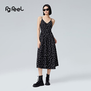 普普風(fēng)2025年夏季新品女裝清新減齡度假吊帶連衣裙QB3L22355S 黑花 M