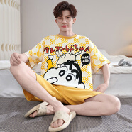 睡衣男士夏季純棉卡通男款短袖學(xué)生加肥加大碼胖子可穿家居服套裝 YX7029蠟筆 175 男L 100-135斤