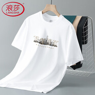 浪莎（LangSha）基礎(chǔ)純棉短袖t恤男2025新款夏季白色上衣服潮流潮牌印花半袖體恤 25C924白色 XL (適合140-160斤)