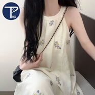 PMOG森系甜美超仙減齡鈴蘭花刺繡無袖掛脖連衣裙女學(xué)生氣質(zhì)時尚a字裙 連衣裙   單件 L 100-115斤