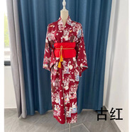 XCFREHT日系日式甜美可愛復古中長款綁帶改良和服女振袖學生連衣裙禮服潮 古紅色-武士兔 +婚禮紅三件套 S 身高大于155/體重大于80