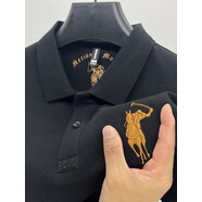 傳奇保羅保羅polo衫男士短袖t恤刺繡商務(wù)翻領(lǐng)100全棉體恤夏季半袖潮 黑色 均碼 165/m