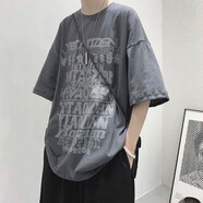 蘇愚100%純棉短袖t恤男女潮牌字母印花潮流百搭帥氣學生半袖體恤衫 220克-深灰 3XL 建議160-185斤