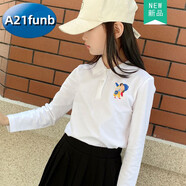 A 21 FUNB兒童POLO衫短袖T恤2025夏季新款休閑翻領(lǐng)幼兒園中小學(xué)男女寶班服 白色【長·袖】 100 cm