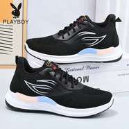 花花公子（PLAYBOY）2025春季新款運動(dòng)鞋女飛織透氣網(wǎng)面跑步鞋夏百搭軟底休閑老爹鞋子 女鞋-黑色 37