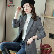 AEMAPE千鳥(niǎo)格西裝外套女春秋2025新款休閑格子毛呢西服上衣da碼氣質(zhì) 黑灰色 3XL 建議150-170斤