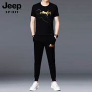 JEEP SPIRIT吉普夏季時(shí)尚休閑運動(dòng)套裝男中青年高端潮流帥氣印花冰絲短袖T恤 8011長(cháng)褲套裝 M 100-118斤