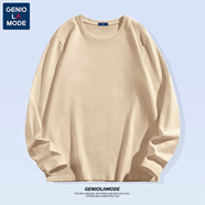 GENIOLAMODE純棉打底衫長(zhǎng)袖T恤男純色基礎(chǔ)凈版寬松春秋圓領(lǐng)內(nèi)搭體恤衫 純棉-卡其(空白) XL
