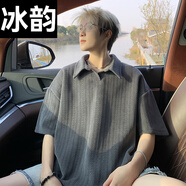 冰韻短袖t恤男翻領(lǐng)夏季2025新款半袖polo衫男寬松感灰色港風(fēng)體恤T T2502深灰 XL (約120~140斤可穿)