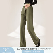 香影闊腿褲女衛(wèi)褲加絨褲子秋冬季2024新款長(zhǎng)褲灰色高腰直筒休閑褲 綠色 M