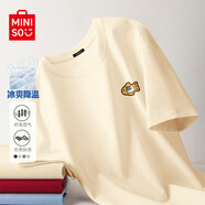 名創(chuàng)優(yōu)品（MINISO）冰絲T恤男夏季男生運(yùn)動(dòng)休閑寬松短袖2025新款涼感透氣速干衣服男t 淺米(鯛魚燒胸標(biāo)) 2XL 185(體重160-180斤)