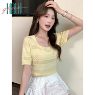 Halo Queen針織短袖T恤女夏季新款方領(lǐng)透氣時(shí)尚顯瘦上衣H52T062
