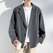普戈斯（PUGESI）休閑西裝新款港風(fēng)西服外套男學(xué)生西裝潮流寬松大碼春季休閑服韓版 A001-J5205灰色 3XL