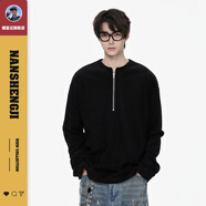 楠笙記坑條肌理感半拉鏈長(cháng)袖t恤男潮牌春季新款美式白色重磅內搭打底衫 黑色 M