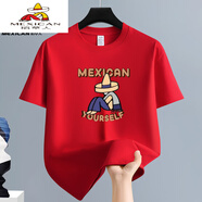 稻草人（MEXICAN）新款純棉男士夏季短袖t恤休閑半袖寬松上衣大碼胖子男圓領(lǐng)T體恤衫 B07大紅色(高品質(zhì))短袖 L (建議120140斤)