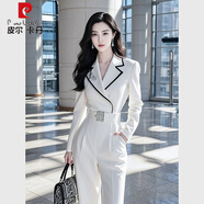 皮爾卡丹（pierre cardin）小香風(fēng)套裝感女人味假兩件白色連體褲2025超火兩件套套裝春裝 白色連體褲【無(wú)腰帶】 S 100斤以下