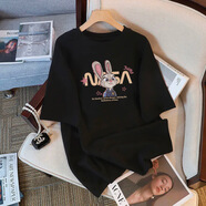 森馬（Semir）白色短袖T恤女2025夏季新款純棉大碼上衣寬松顯瘦體恤打底衫 黑色-- NASA兔警官 M