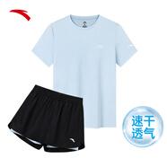 安踏速干套裝丨運動(dòng)短袖短褲兩件套女夏季冰絲跑步吸濕透氣羽毛球服